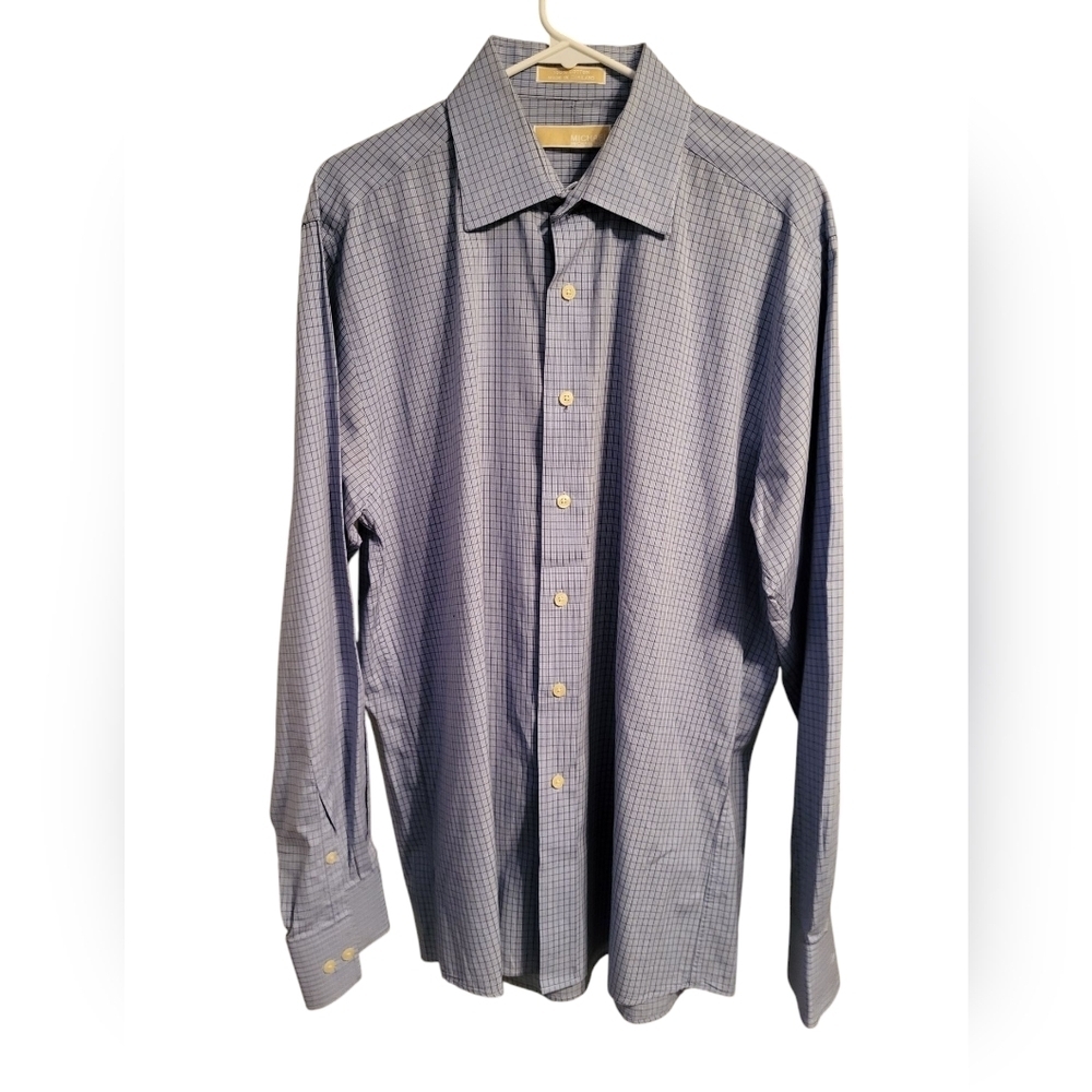 🩷 3/$15 Michael Kors Men's Blue Checkered Shirt, Large 16 (34/35), NWOT